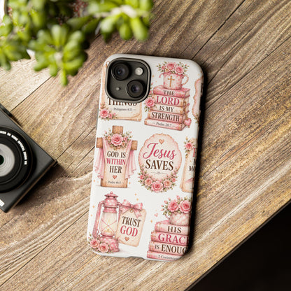 Faith Phone Case — 'Jesus Saves' Floral Christian Scripture iPhone Case
