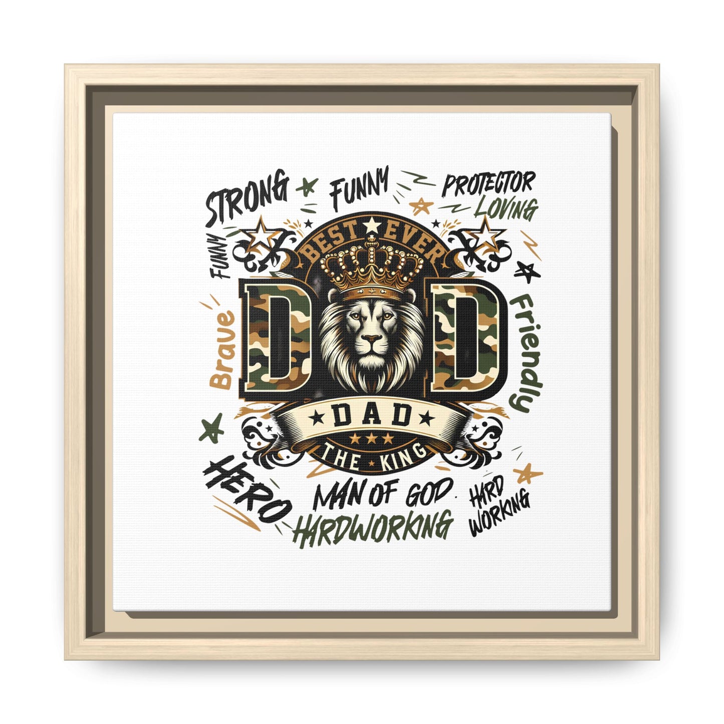 Framed Matte Canvas 'Best Ever DAD' Wall Art – Lion King Design, Father’s Day Gift