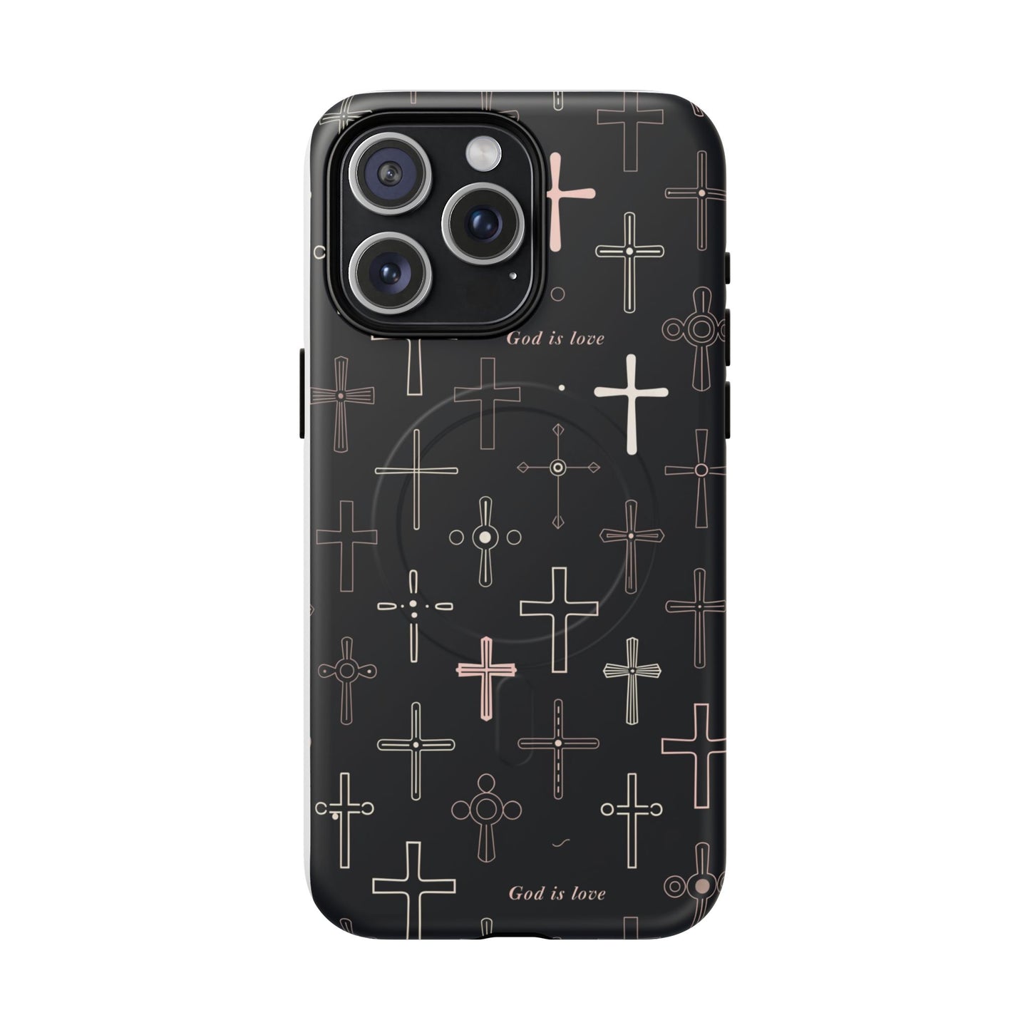 Magnetic Phone Case — Black Cross Pattern with "God is love"