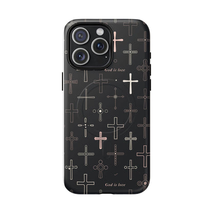 Magnetic Phone Case — Black Cross Pattern with "God is love"