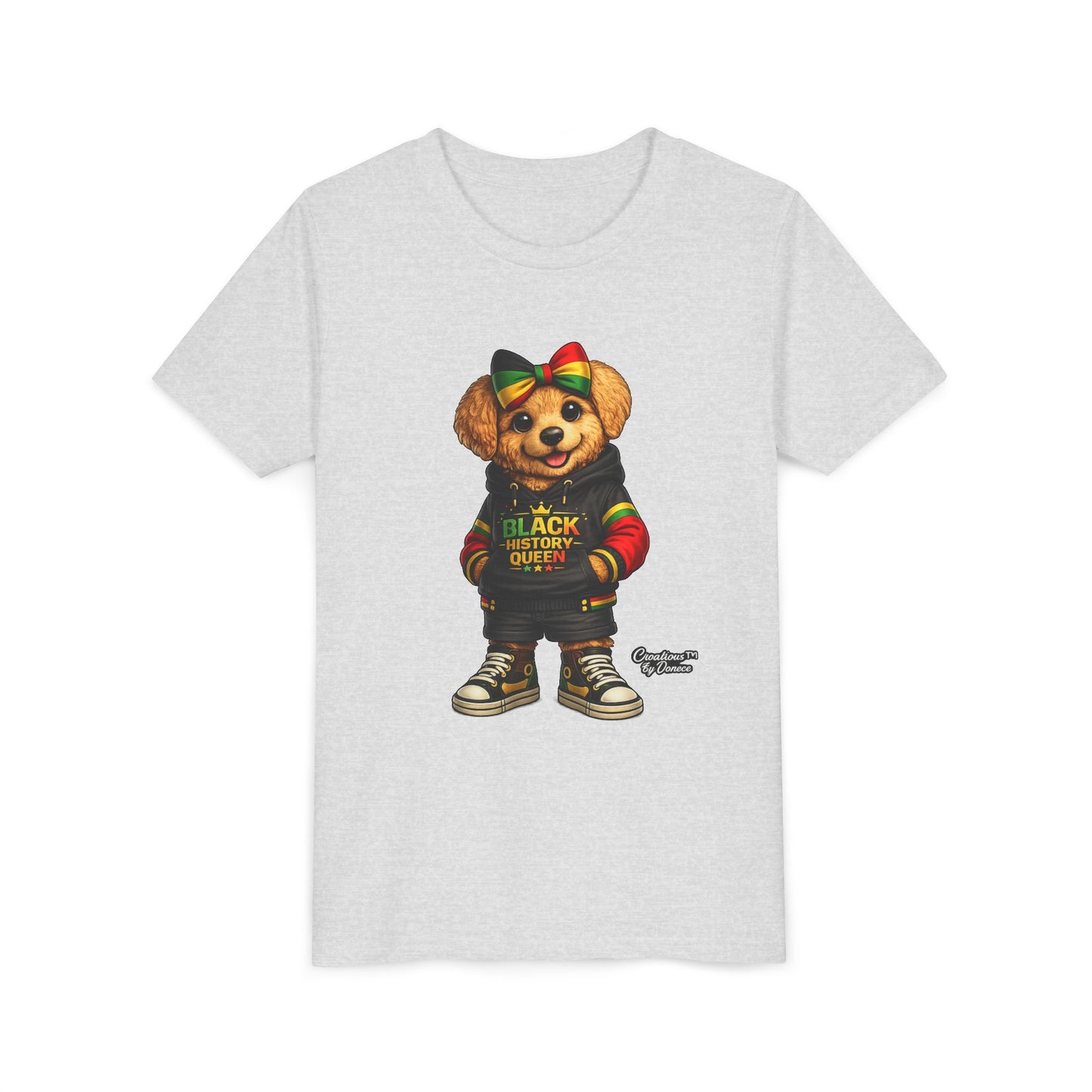 Youth Tee — Black History Queen Bear Graphic T-Shirt