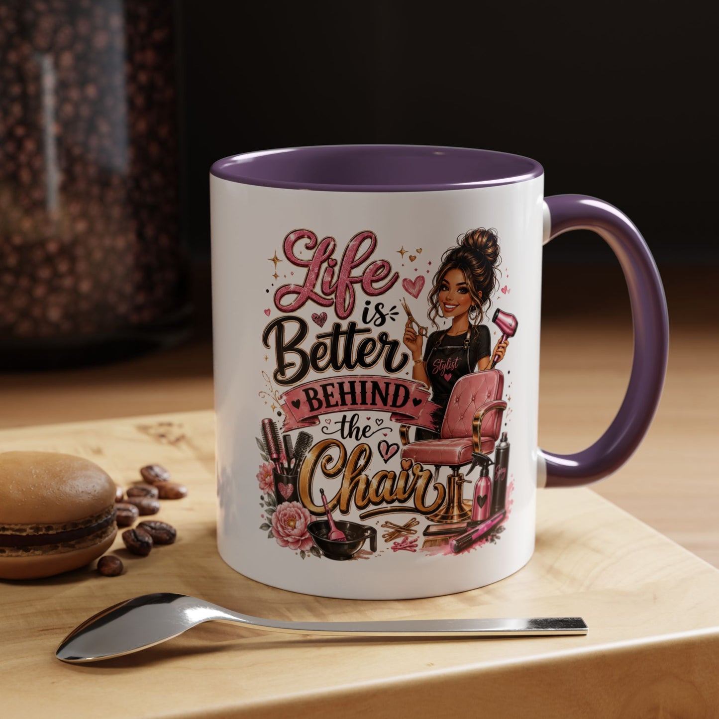 Life Is Better Behind the Chair Coffee Mug — Hair Stylist Barber Salon Gift (11/15oz)