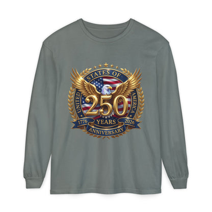 250 Years Anniversary Long Sleeve T-Shirt — USA Bicentennial 1776–2026 Eagle Emblem