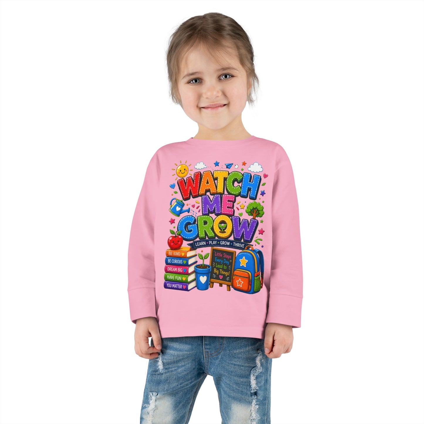 Watch Me Grow Toddler Long Sleeve Tee — Back to School Cute Growth Shirt