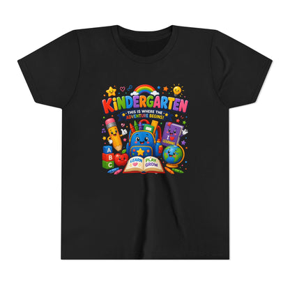 Kindergarten Kids T‑Shirt — 'Kindergarten: This Is Where the Fun Begins' Colorful Back-to-School Tee