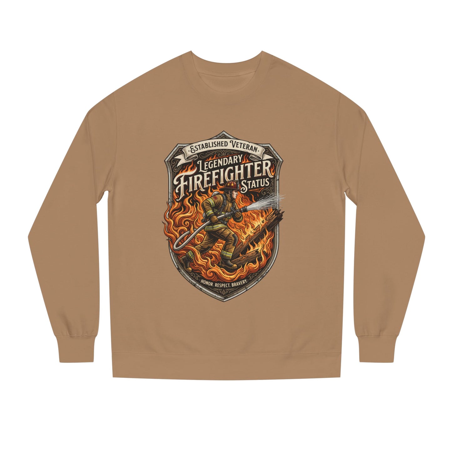 Legendary Firefighter Status Sweatshirt — Established Veteran Badge Crewneck