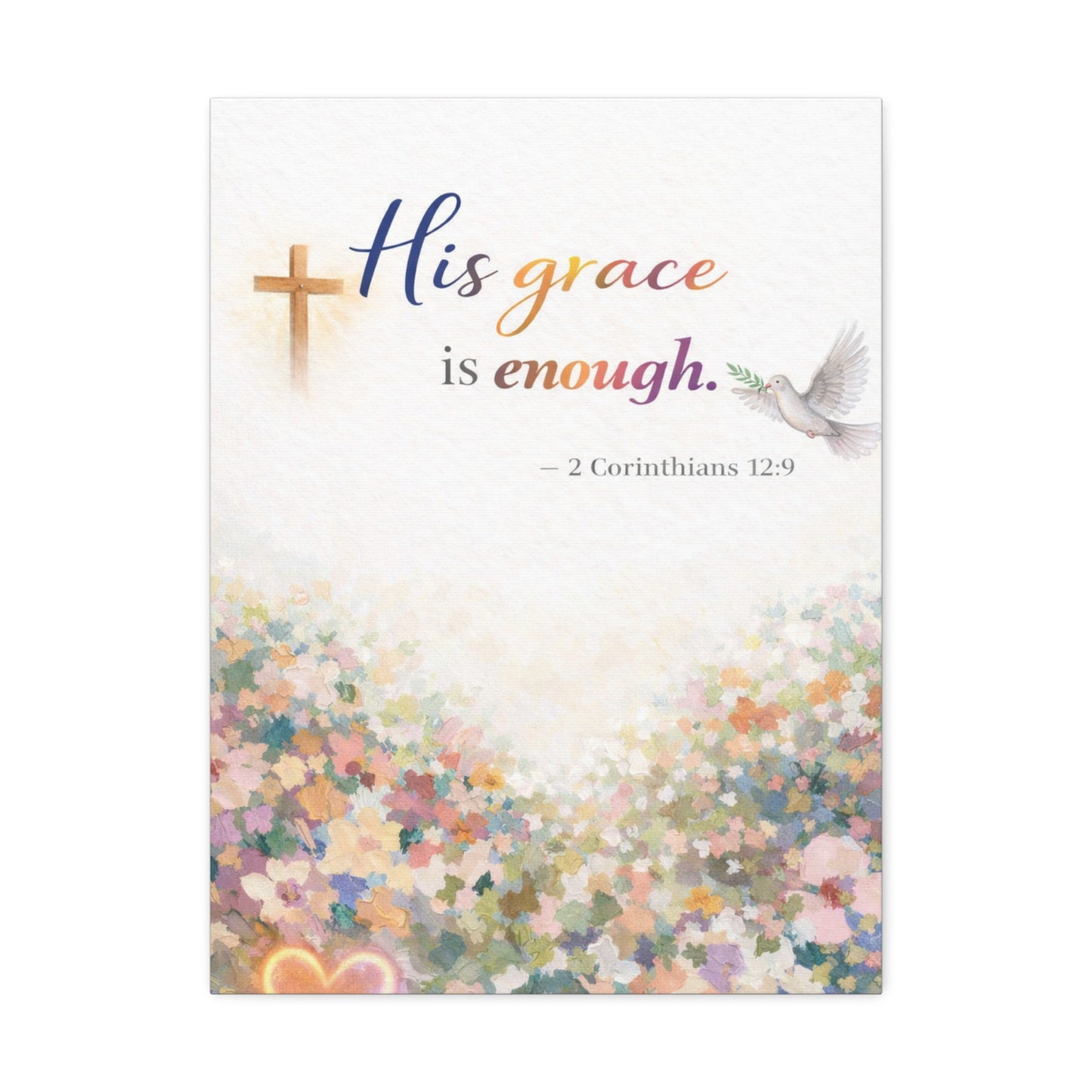 His Grace Is Enough Canvas Wall Art — 2 Corinthians 12:9 Christian Stretched Canvas