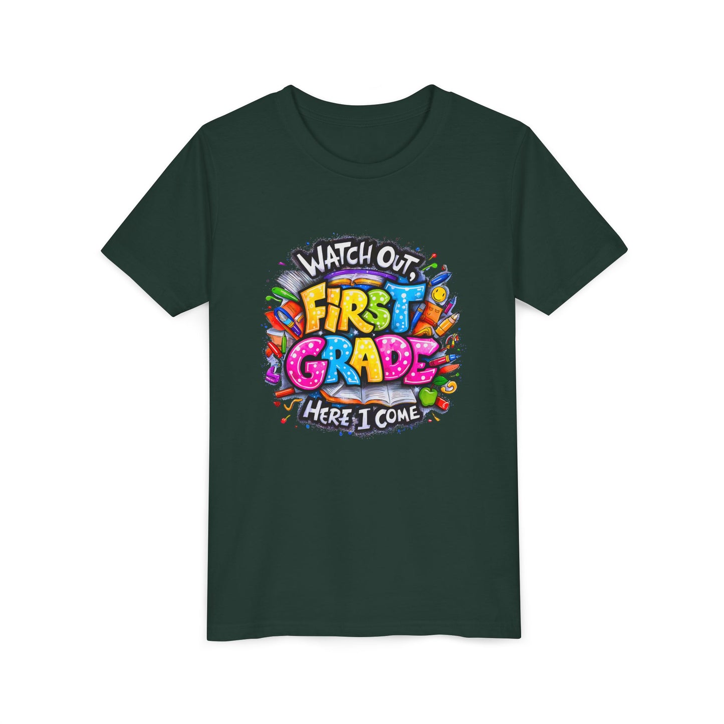First Grade T-Shirt - "Watch Out First Grade Here I Come" Back-to-School Youth Tee