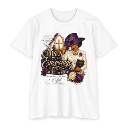 Chosen to Encourage Christian T-Shirt — 'Called to Serve' Purple Church Hat Design