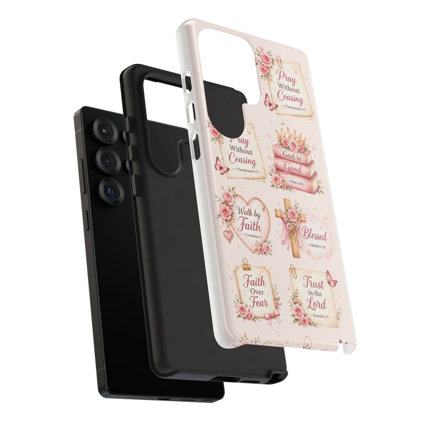 Christian Floral Phone Case — "Pray Without Ceasing" Faith Cross Design