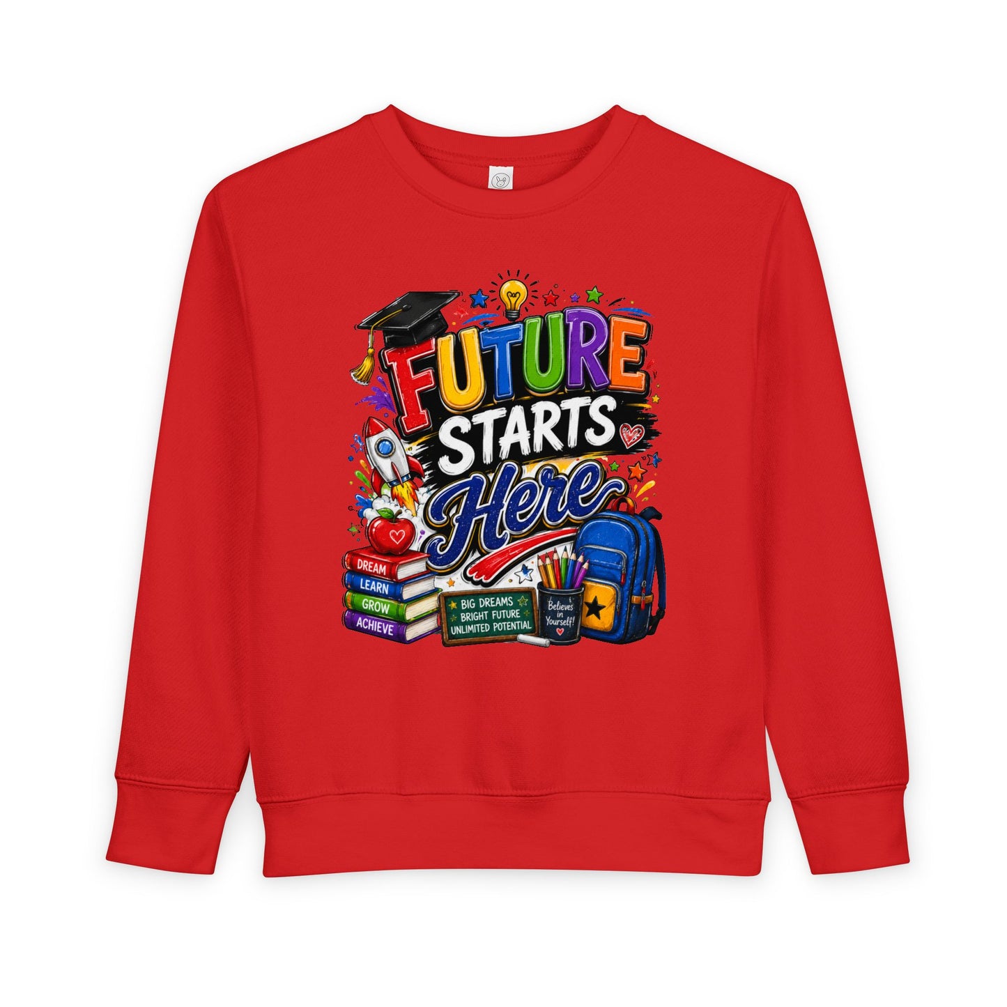Toddler Sweatshirt — "Future Starts Here" Back-to-School Kids Crewneck