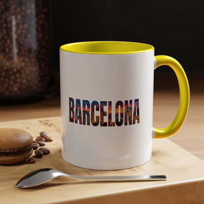 Barcelona Accent Coffee Mug — Scenic Cityscape Text Travel Souvenir (11/15oz)