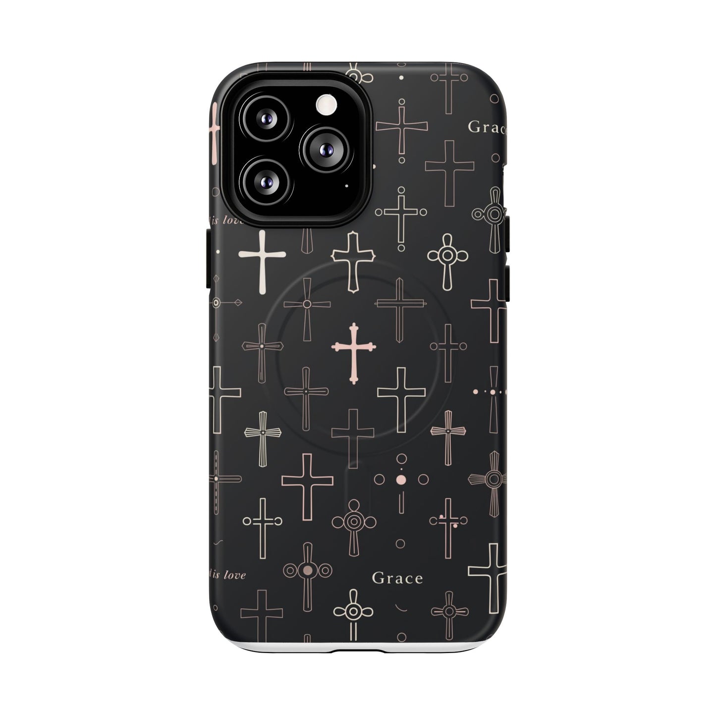 Magnetic Phone Case — Black Crosses "Grace" Protective Cover