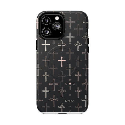 Magnetic Phone Case — Black Crosses "Grace" Protective Cover