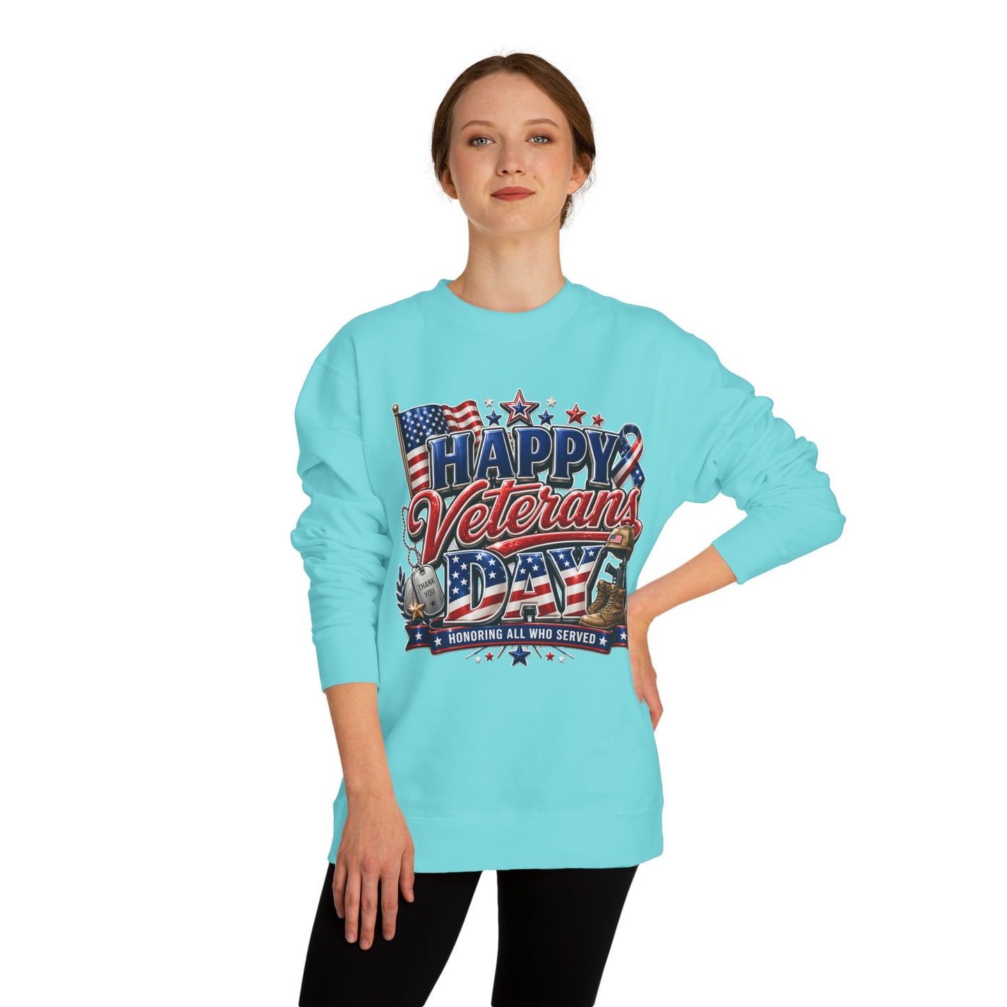 Happy Veterans Day Sweatshirt — Patriotic 'Honoring All Who Served' Crewneck