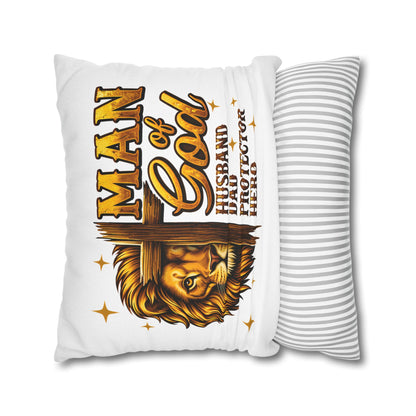 Christian Lion Cross Pillow — "Man of God" Husband Dad Protector Hero Throw Pillowcase