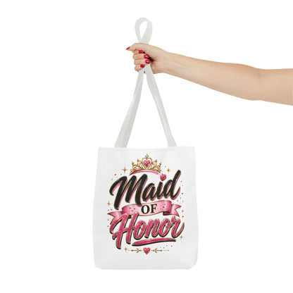 Maid of Honor Tote Bag — Pink Crown Bridal Party Tote for Weddings & Bachelorette