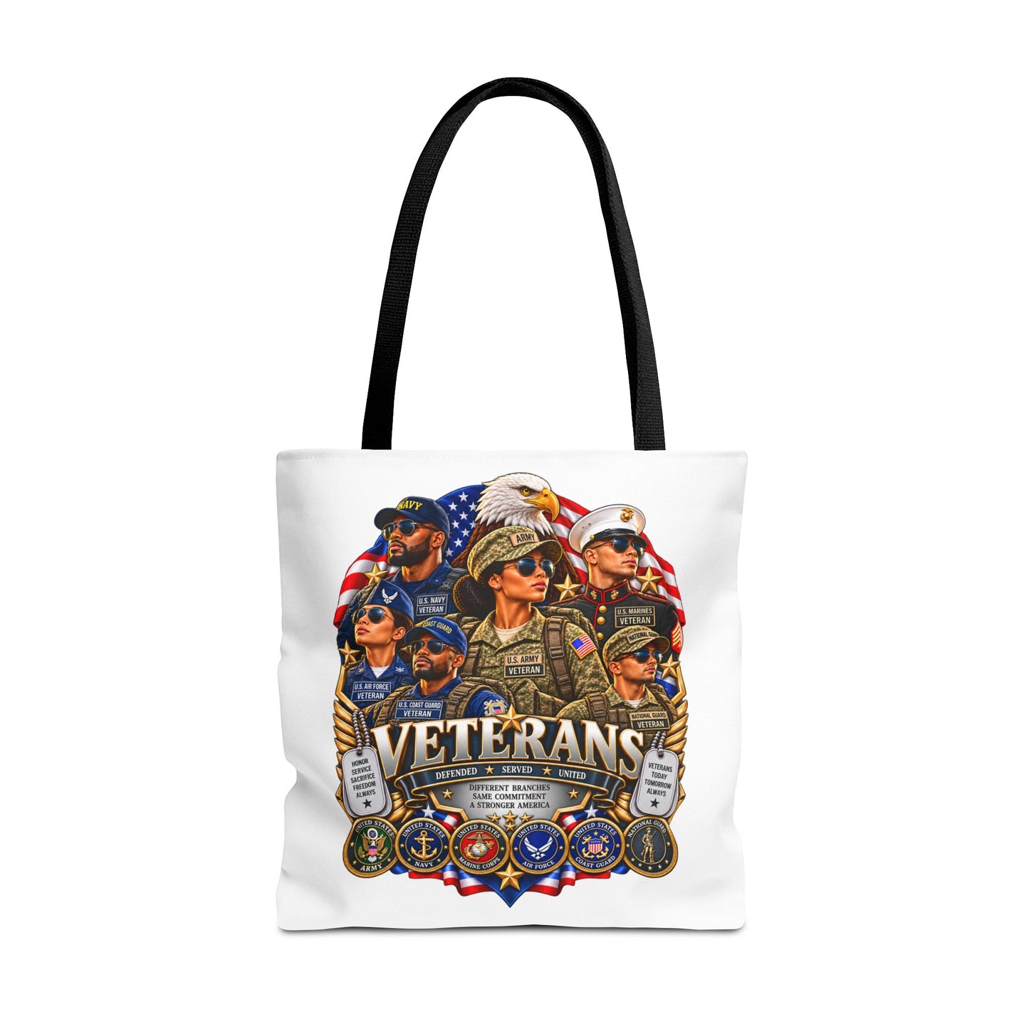 Veterans Tribute Tote Bag – Patriotic Military Service Emblem
