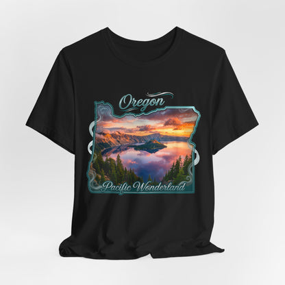 Oregon Pacific Wonderland T‑Shirt — Scenic Sunset State Map Tee