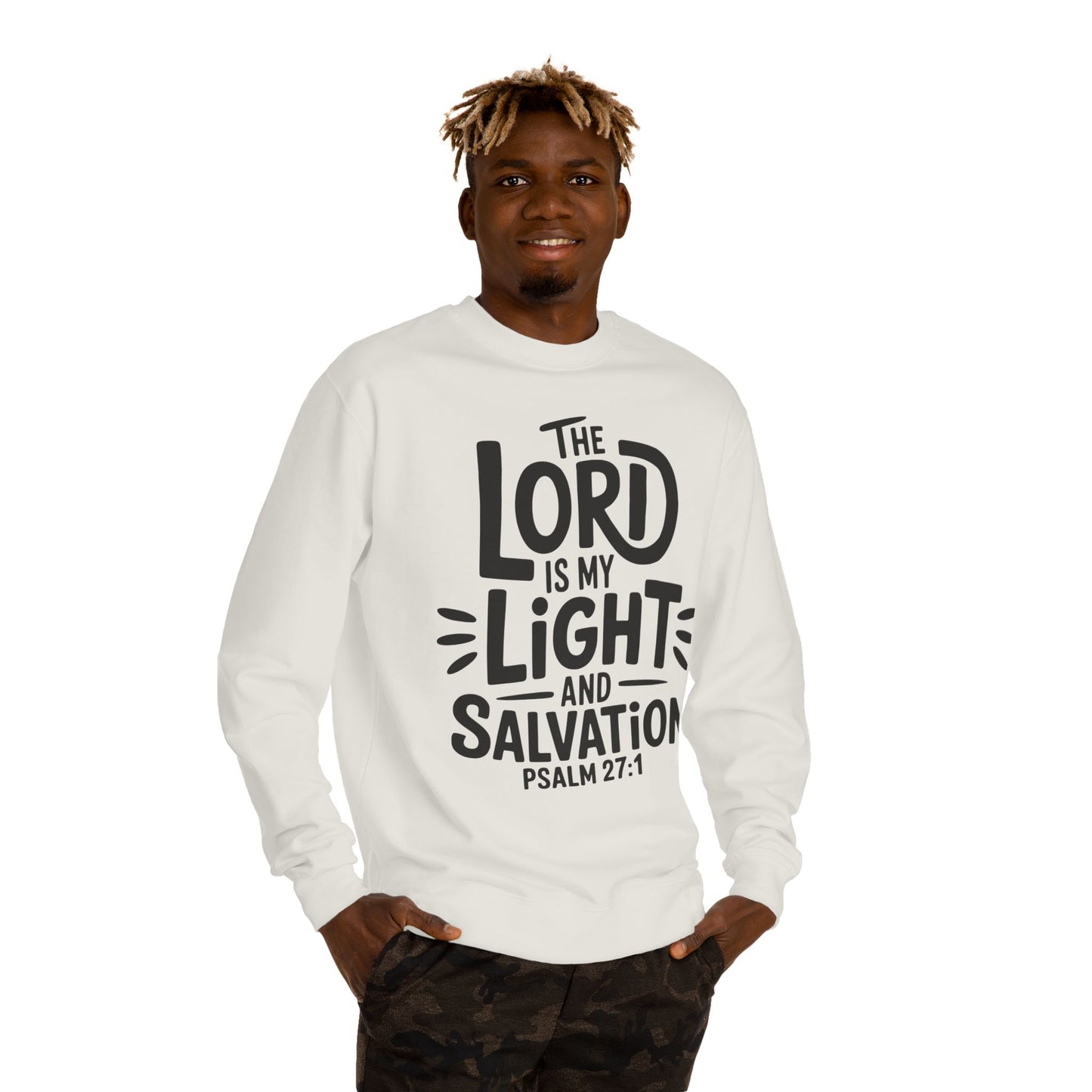 Crewneck Sweatshirt — "The Lord Is My Light and Salvation" Psalm 27:1 Christian Faith Pullover