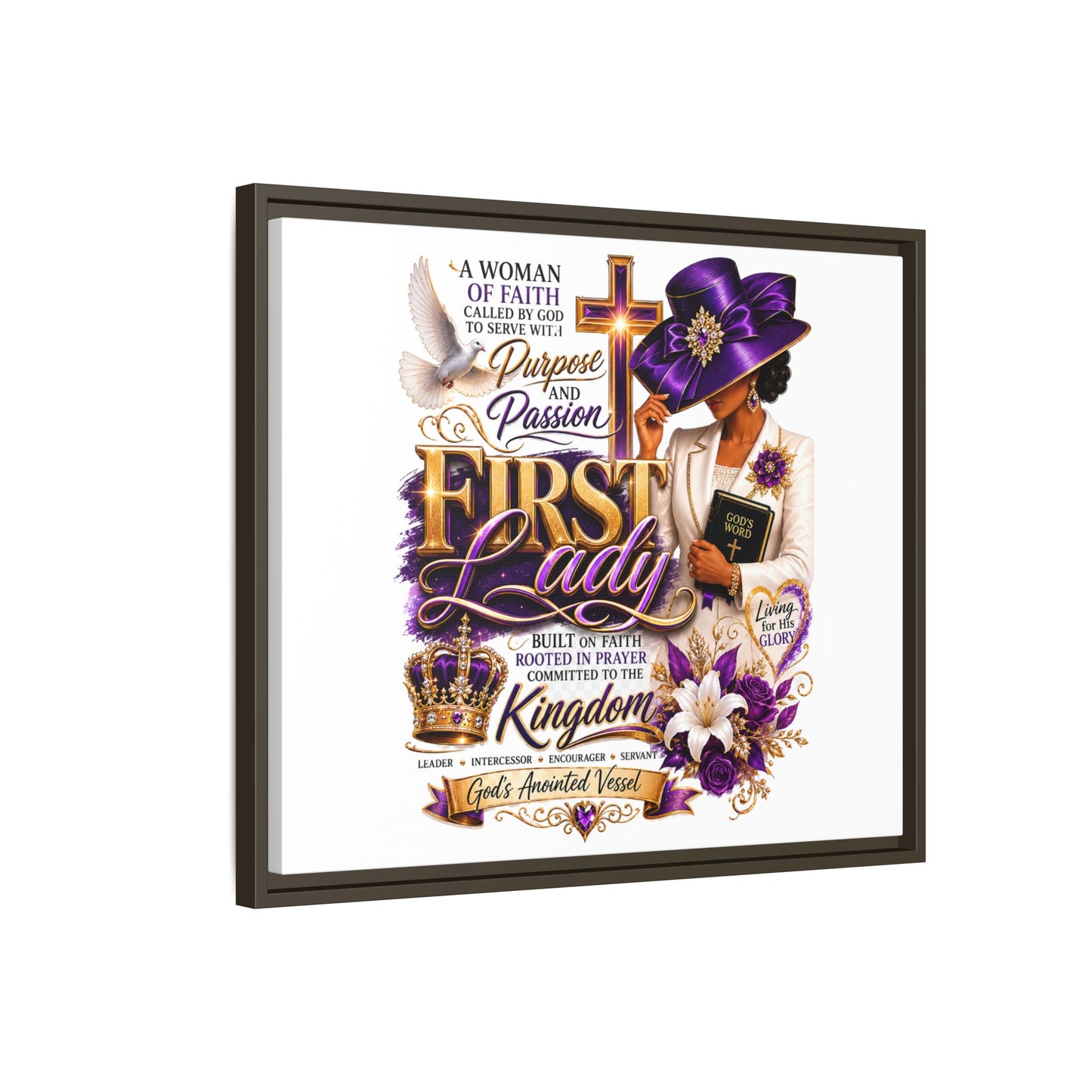 First Lady Faith Wall Art — Framed Matte Canvas (Purple & Gold)