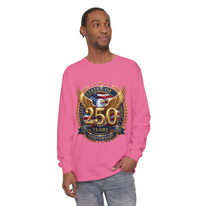 250 Years Anniversary Long Sleeve T-Shirt — USA Bicentennial 1776–2026 Eagle Emblem
