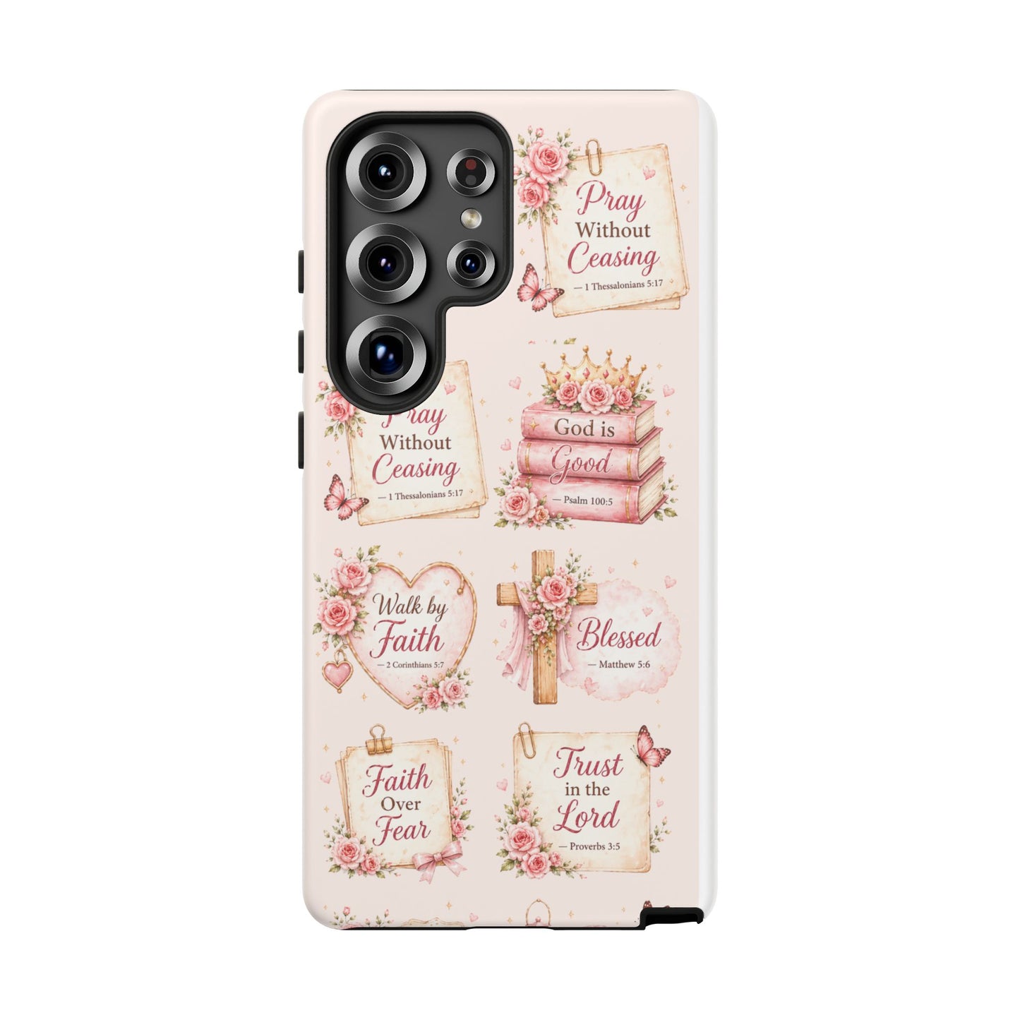 Christian Floral Phone Case — "Pray Without Ceasing" Faith Cross Design