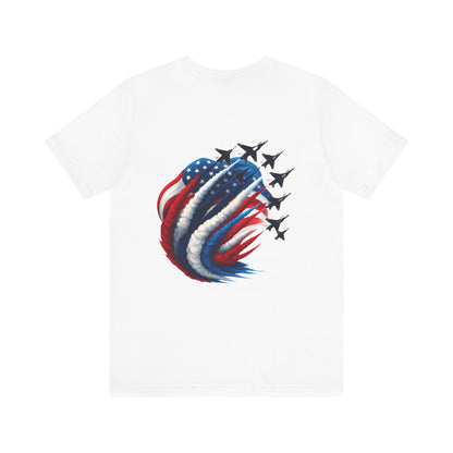 Patriotic Jet Flyover T-Shirt — American Flag Smoke Trail Tee