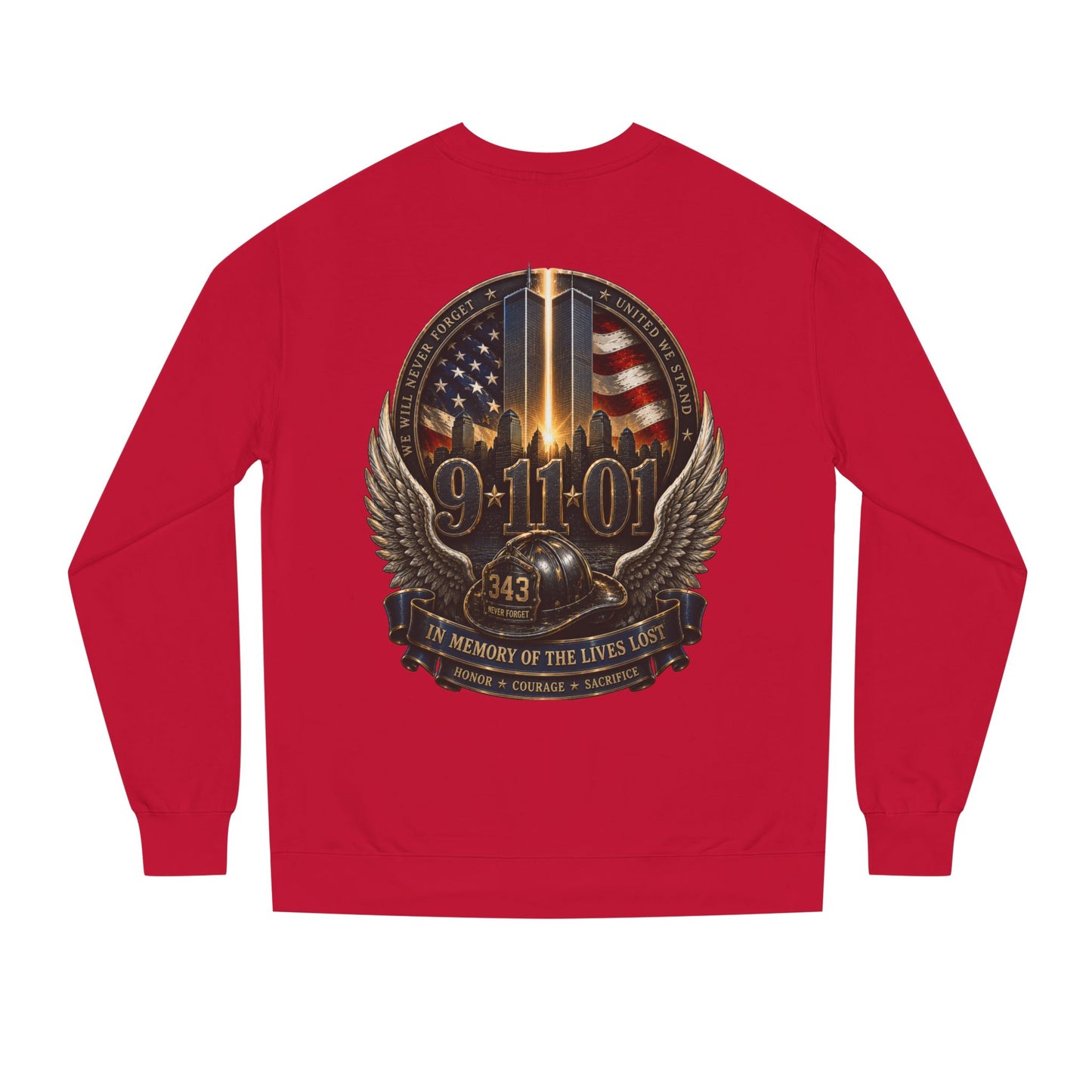 9/11 Memorial Crewneck Sweatshirt — Tribute to Fallen Heroes
