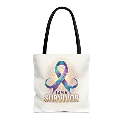 Survivor Ribbon Tote Bag - "I Am a Survivor" Awareness Reusable Shopper