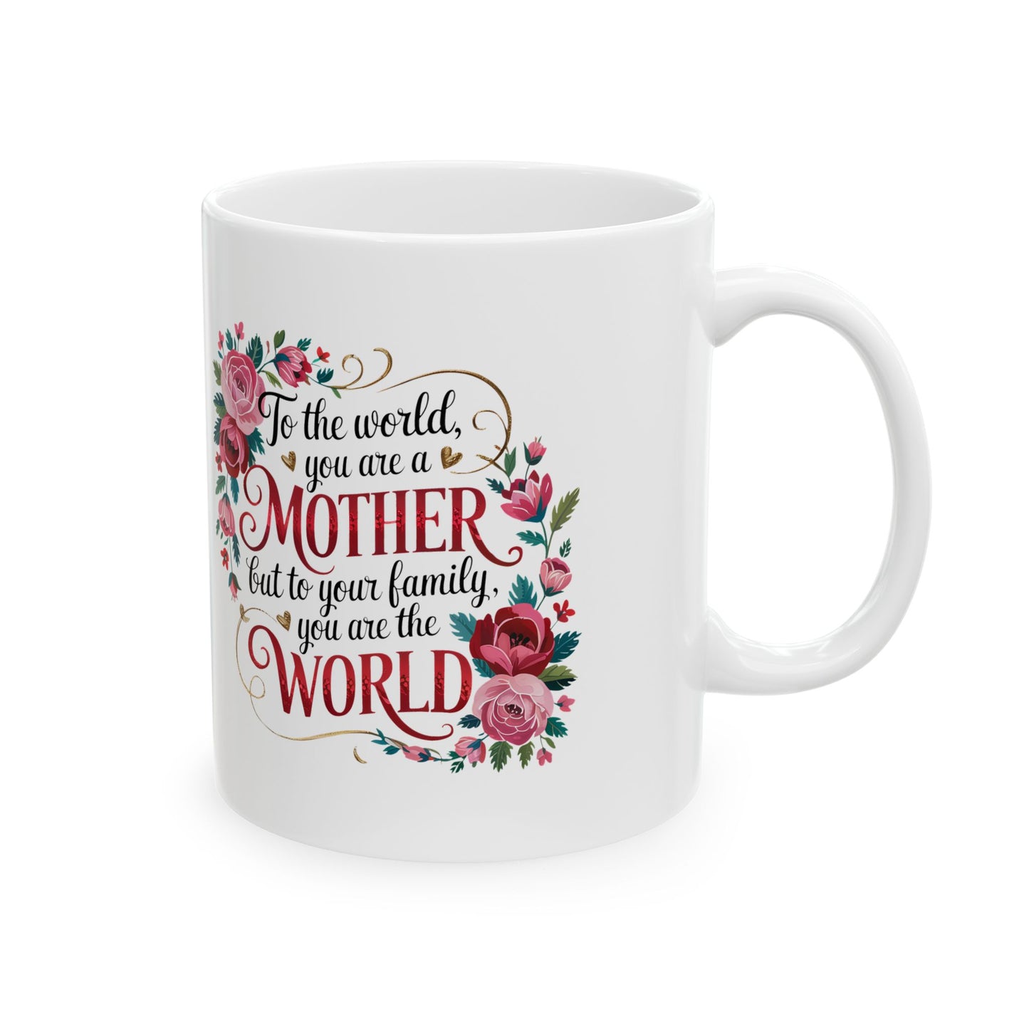 Mother Floral Ceramic Mug — "To the world you are a mother, but to your family you are the world" (11oz & 15oz)