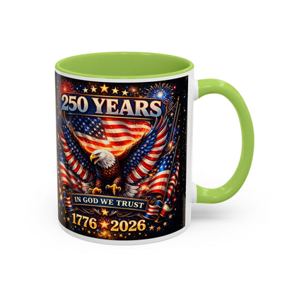 250 Years Patriotic Coffee Mug — In God We Trust 1776–2026