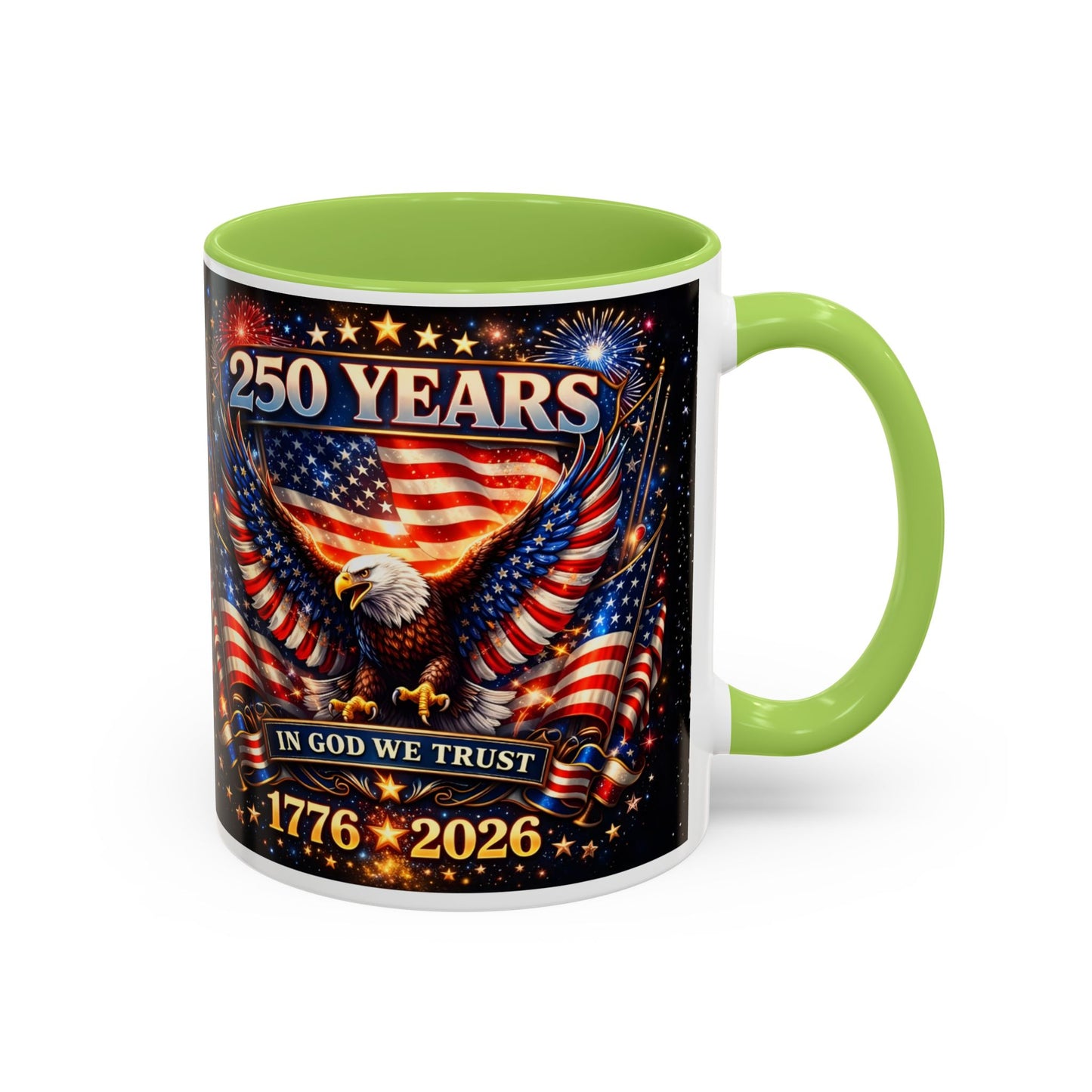 250 Years 1776–2026 Eagle American Flag Accent Coffee Mug — Patriotic Independence Day Gift (11/15oz)