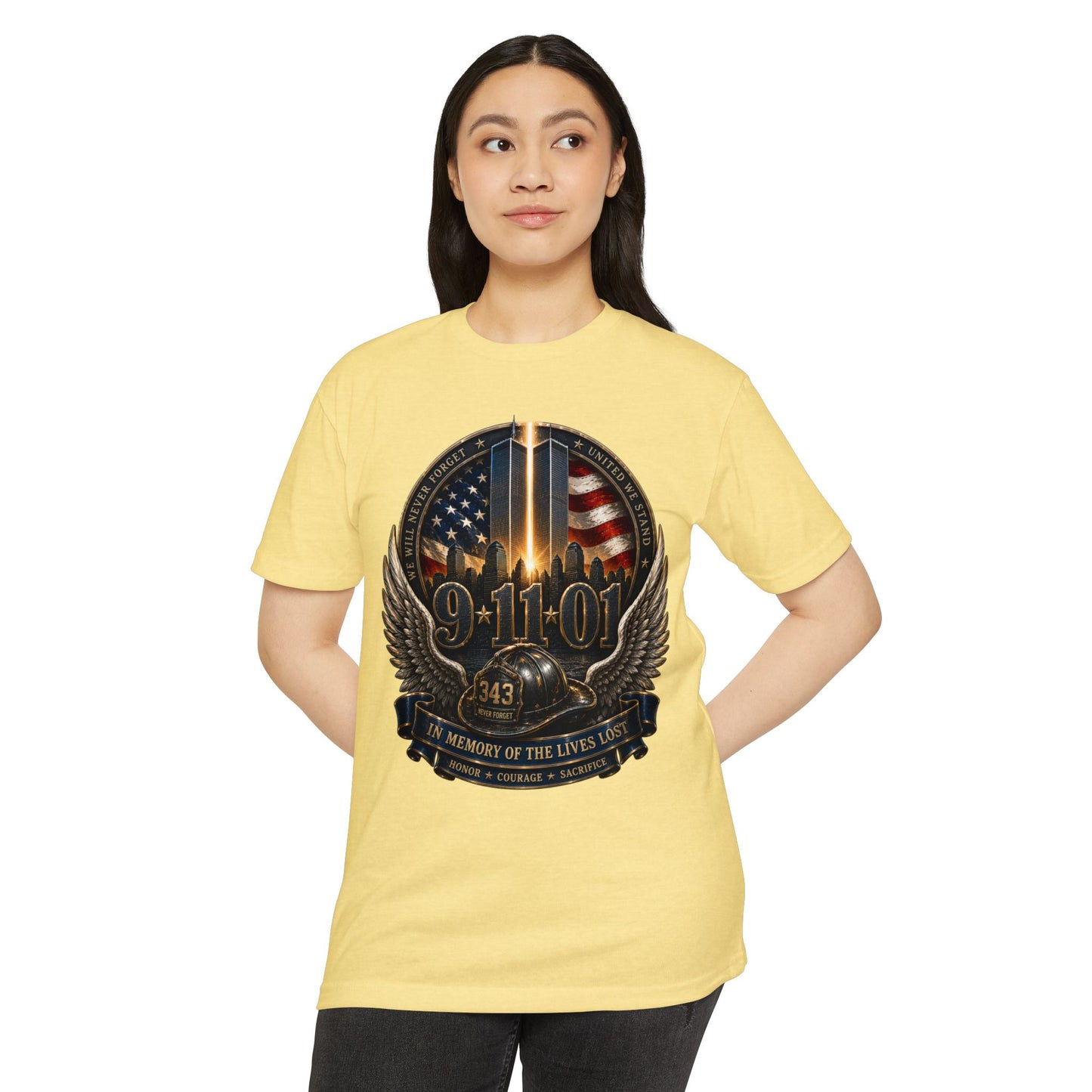9/11 Memorial T-Shirt — In Memory of the Lives Lost Patriotic Firefighter Tribute