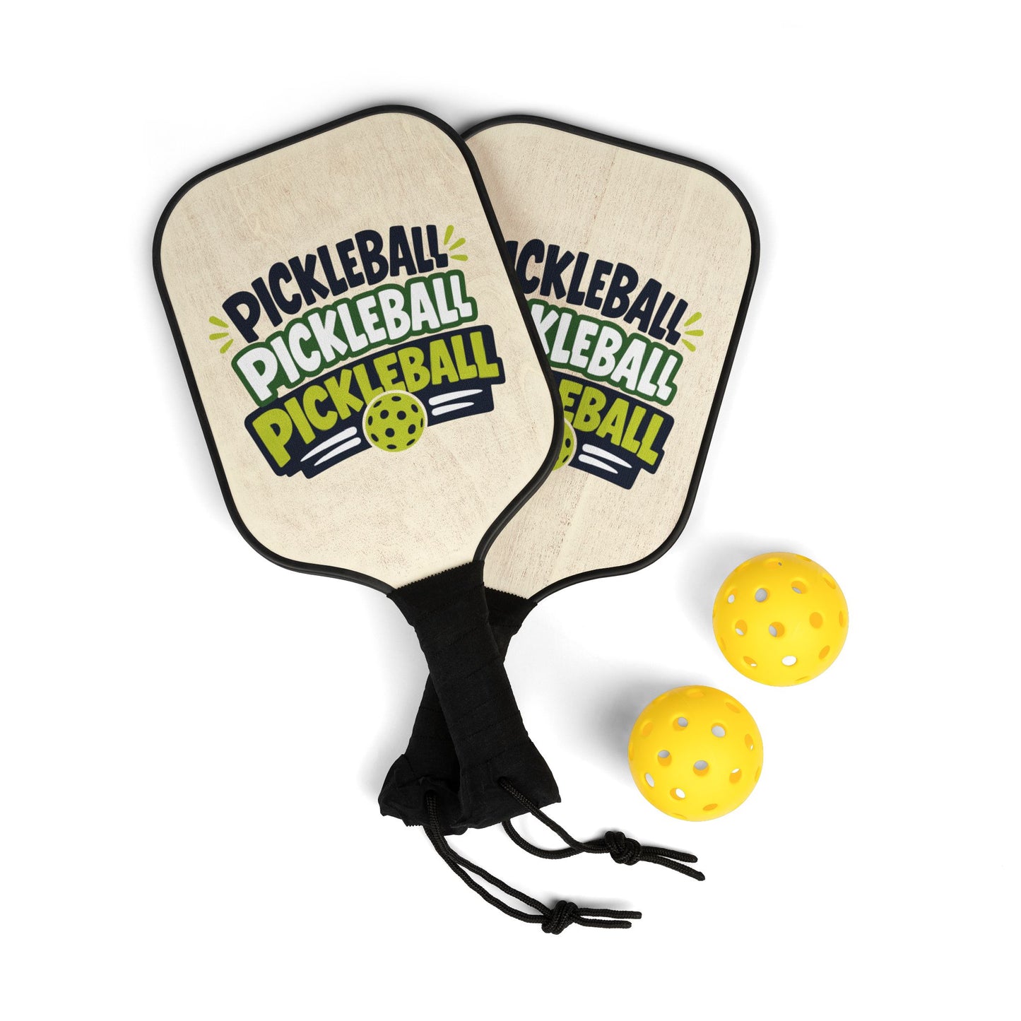 Pickleball Paddle Set – 'PICKLEBALL PICKLEBALL PICKLEBALL' Graphic Paddle & Balls Kit