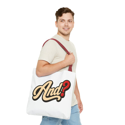 And? Graphic Tote Bag — Retro Script Question Mark Design