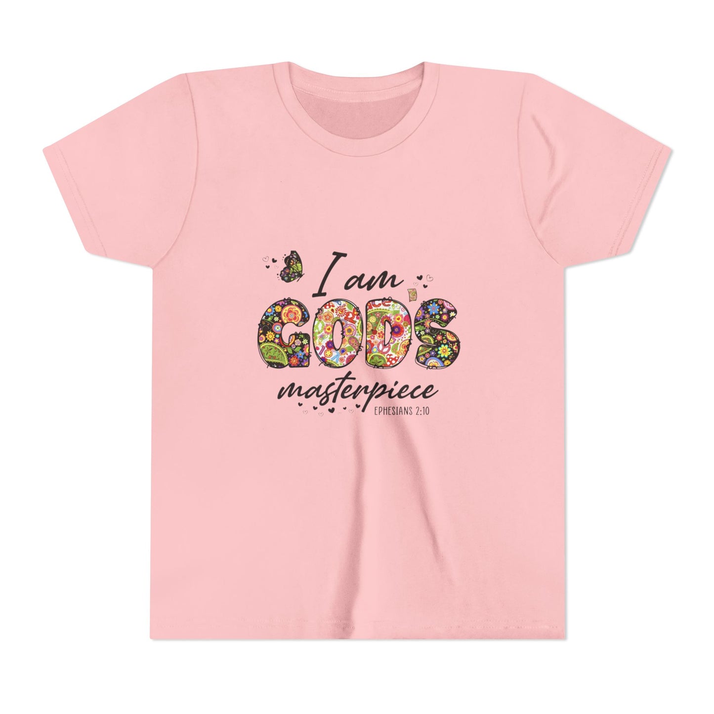 I Am God’s Masterpiece Youth Tee — Floral Christian Inspirational Shirt