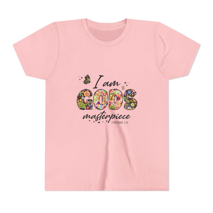 I Am God’s Masterpiece Youth Tee — Floral Christian Inspirational Shirt
