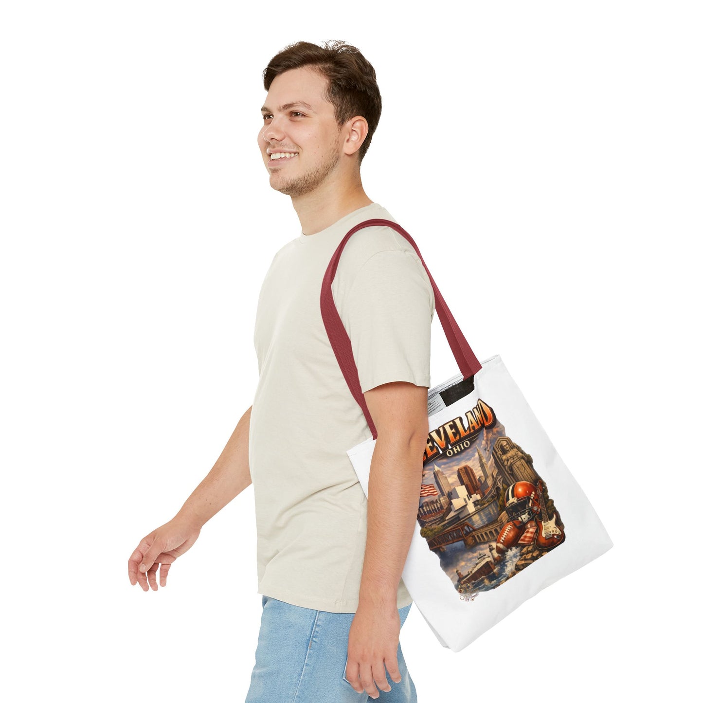 Cleveland Cityscape Tote Bag — Vintage Ohio Skyline & Sports Montage