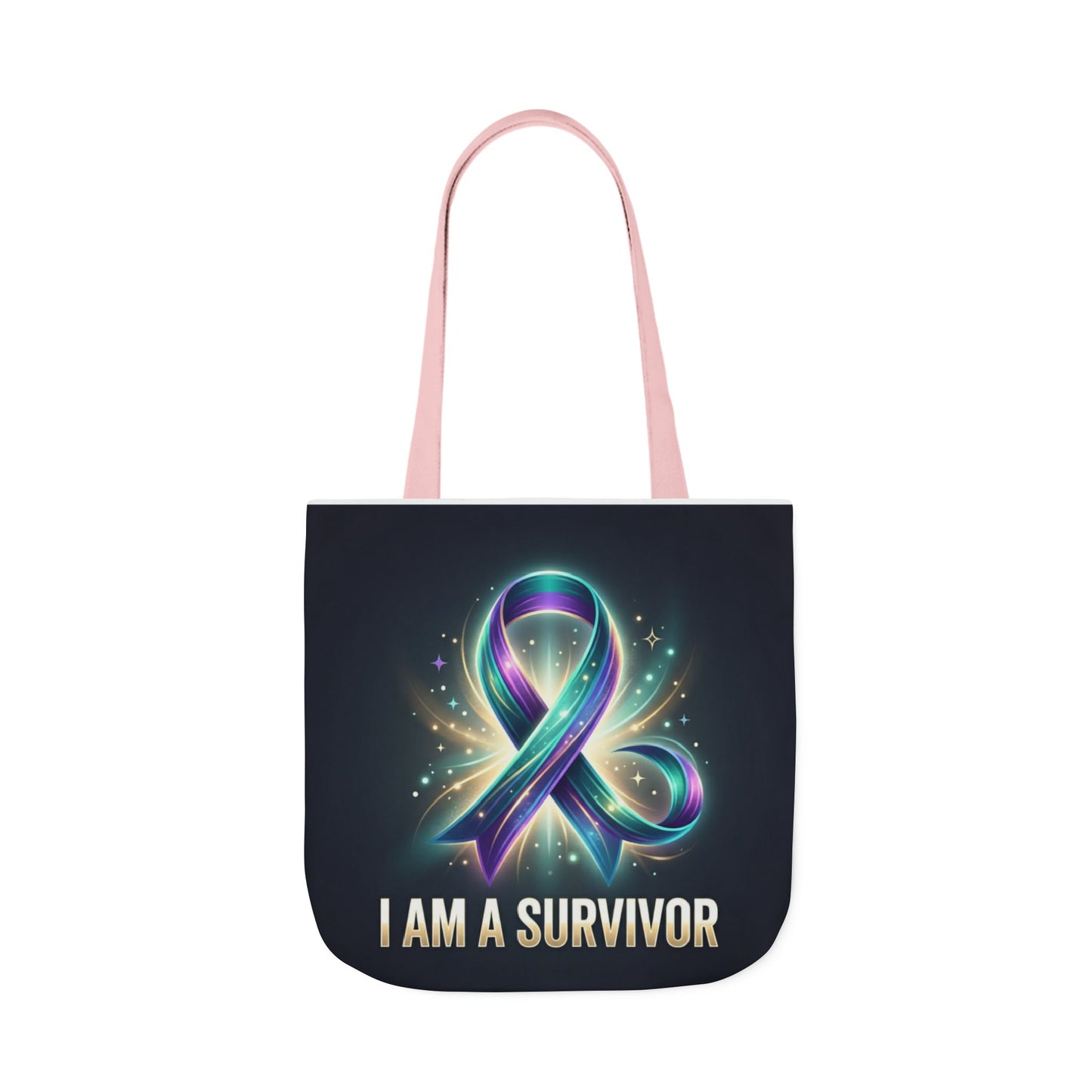 Survivor Ribbon Canvas Tote Bag — "I Am a Survivor" Inspirational Awareness Tote
