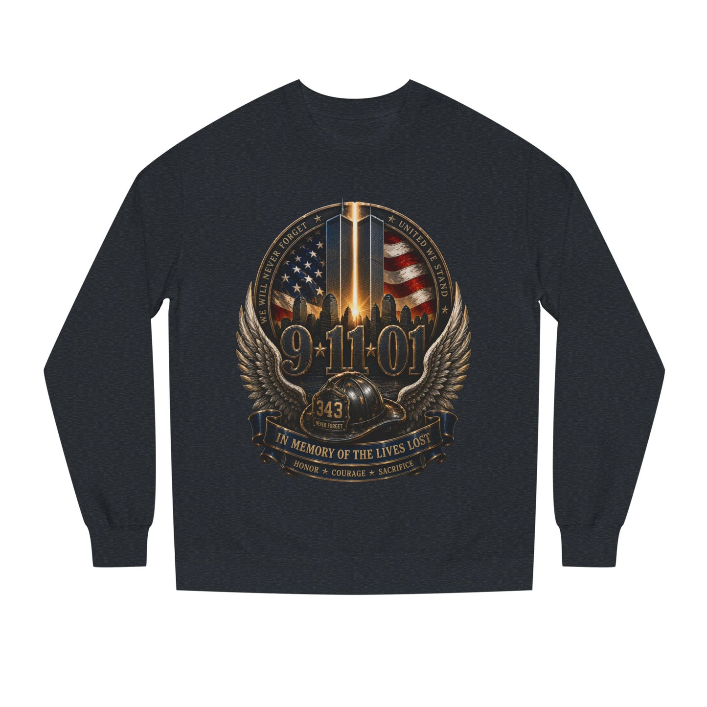 9/11 Memorial Crewneck Sweatshirt — Tribute to Fallen Heroes