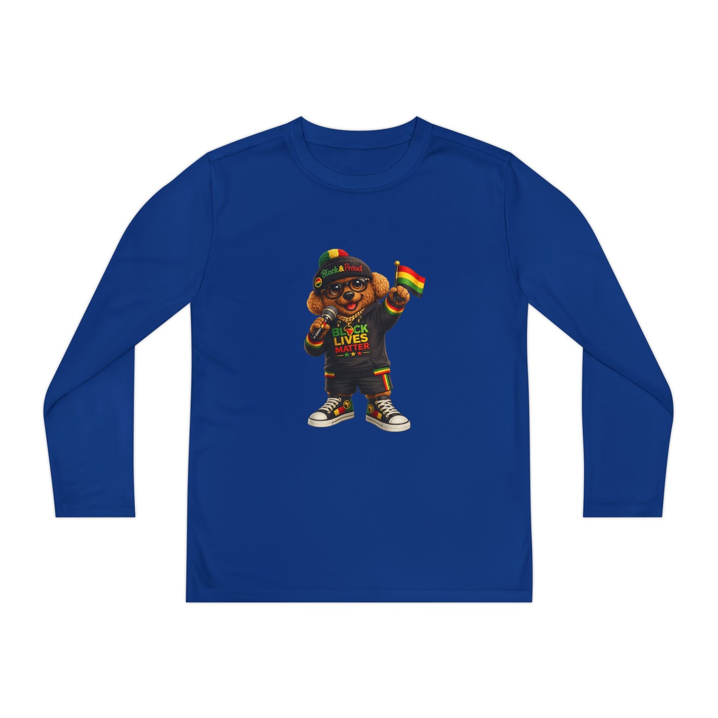 Youth Long Sleeve Tee — Black Lives Matter Kid Graphic with Rasta Flag