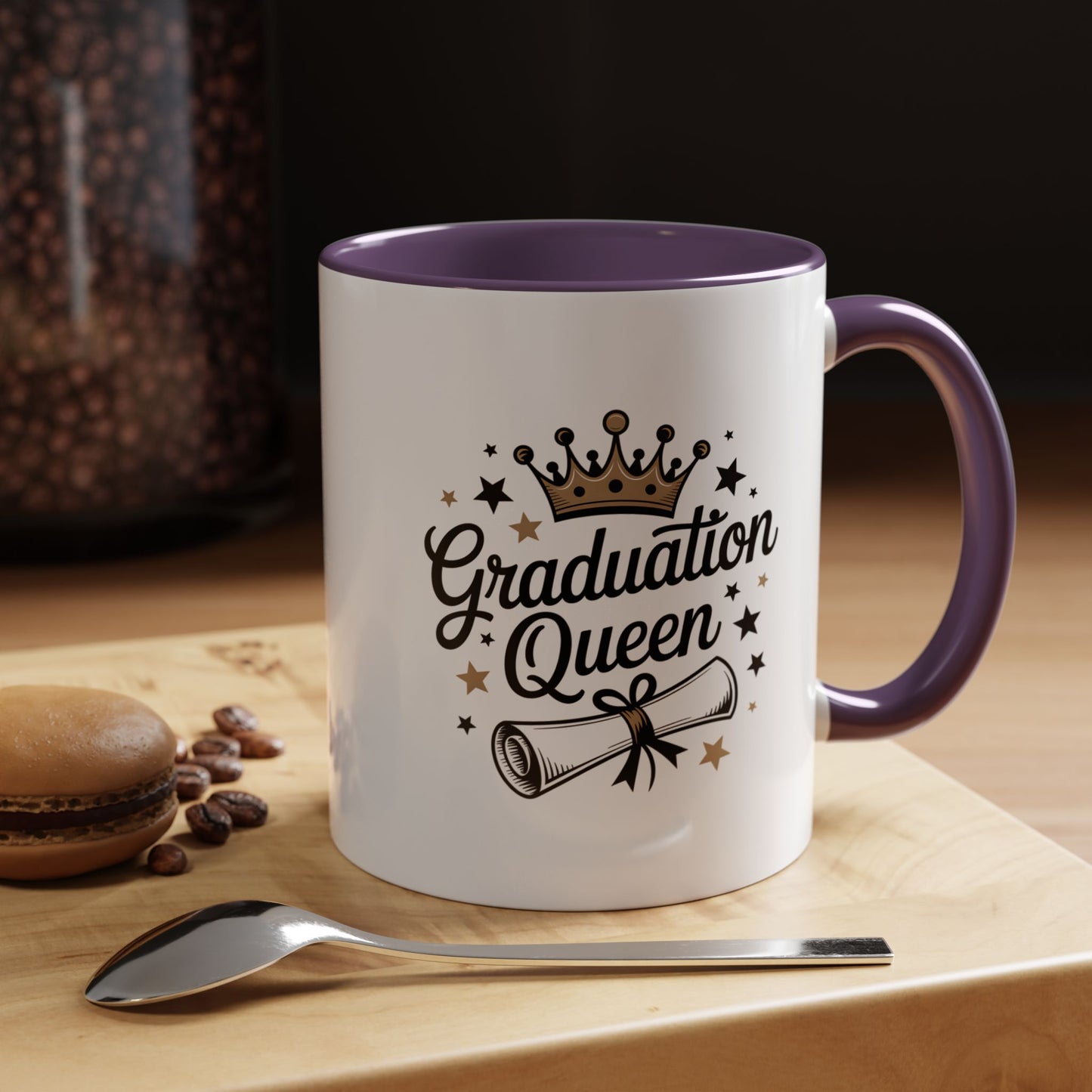 Graduation Queen Accent Coffee Mug — 11/15oz Ceramic Gift with Crown & Diploma Design