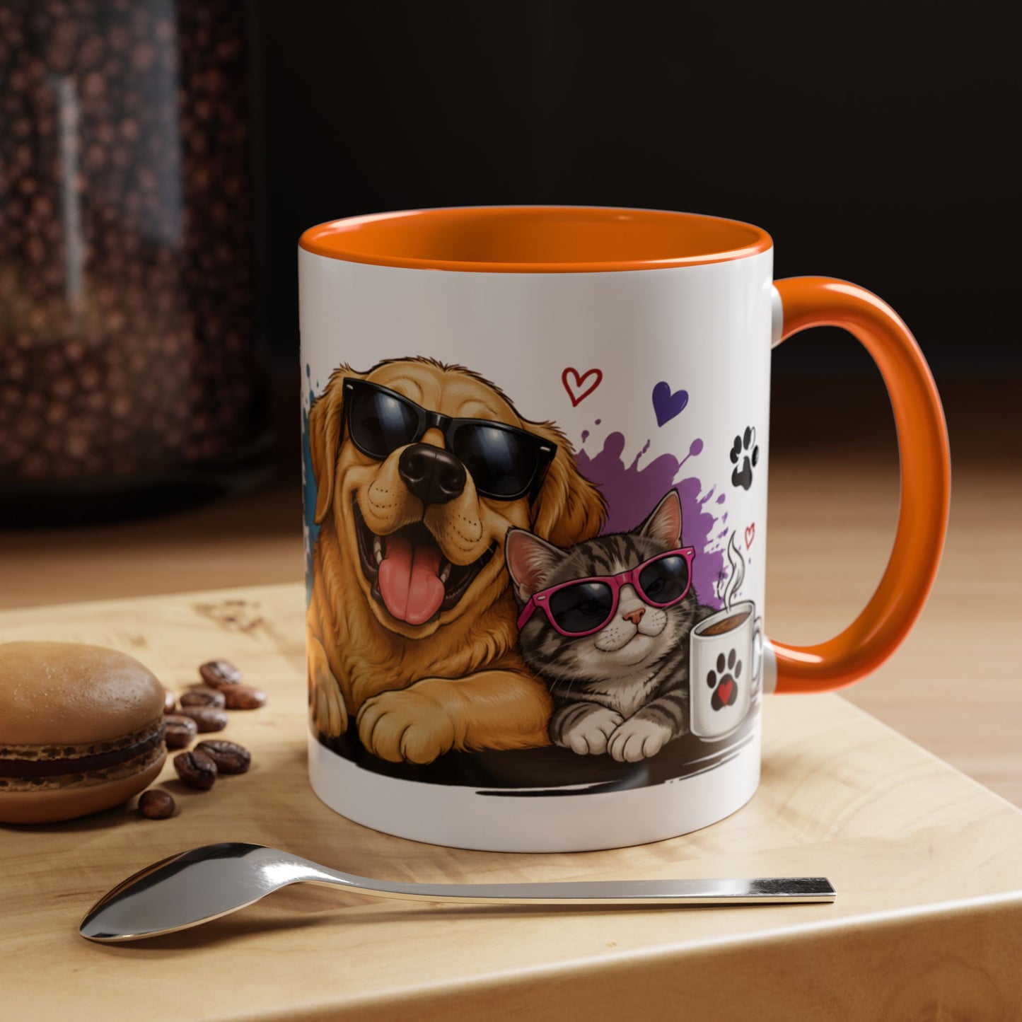 Dog and Cat Coffee Mug – "Life is Better with a Cat" Accent Ceramic Mug