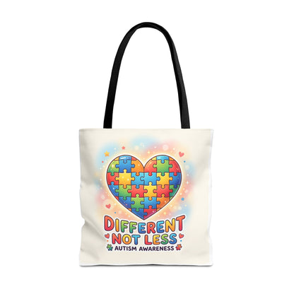 Autism Awareness Tote Bag — "Different Not Less" Puzzle Heart Design