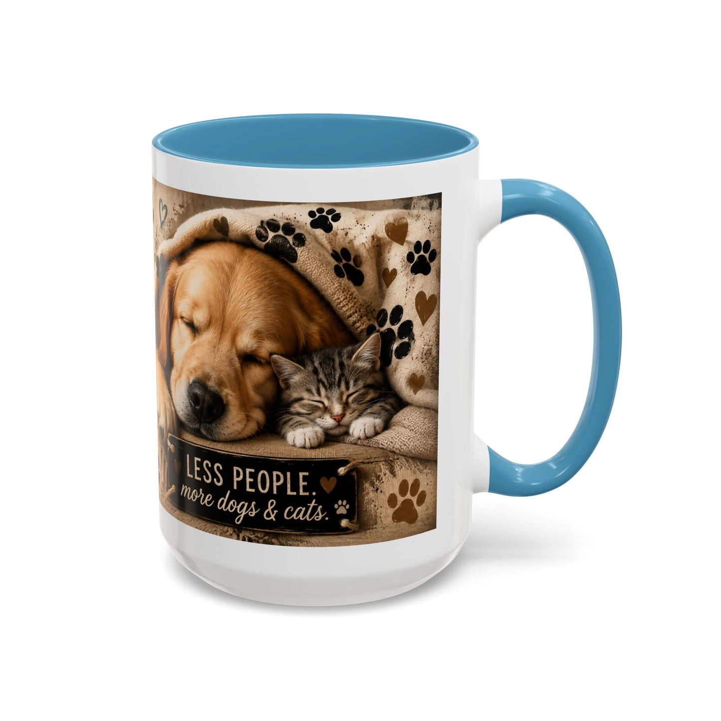 Dog & Cat Coffee Mug - "Less People, More Dogs & Cats" Accent Ceramic Mug