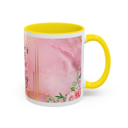 Mother’s Love Accent Coffee Mug — “A Mother's Love is the Heart of the Family” (Pink Floral, 11/15oz)