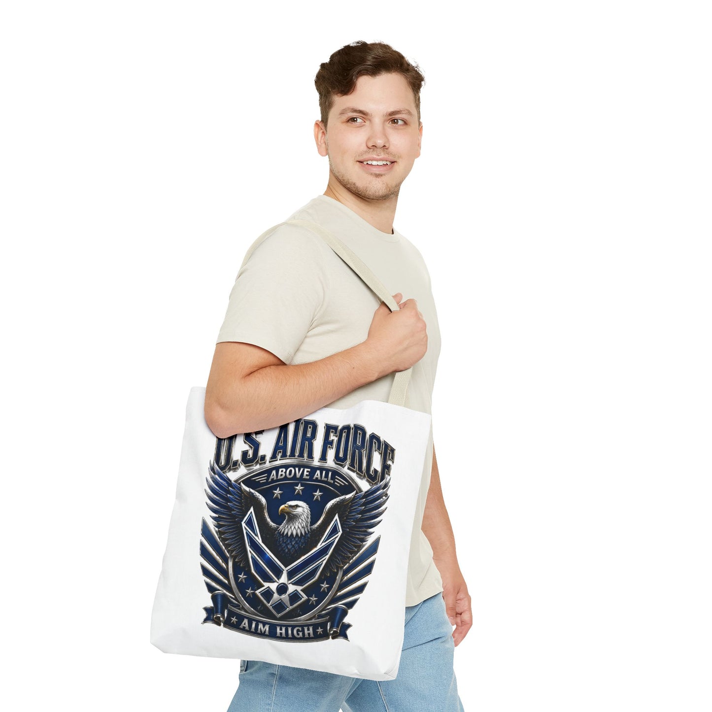 U.S. Air Force Eagle Tote Bag - "Aim High" Military Canvas Tote