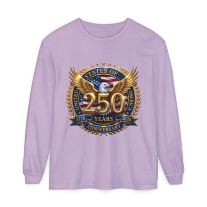 250 Years Anniversary Long Sleeve T-Shirt — USA Bicentennial 1776–2026 Eagle Emblem