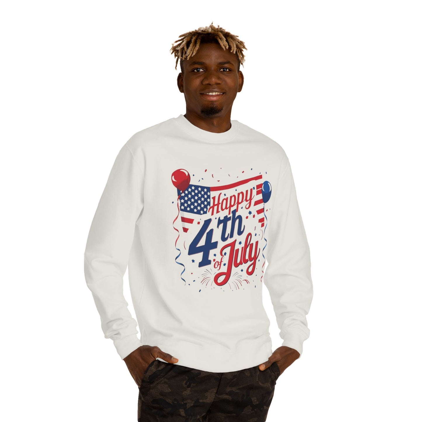 Happy 4th of July Crewneck Sweatshirt — Patriotic American Flag Design